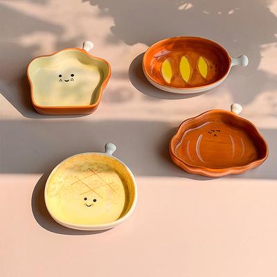 Assiette à pain en céramique Motif croissant mignon Assiette à dessert Assiette créative pour la maison Assiette à condiments en céramique Assiette à tremper