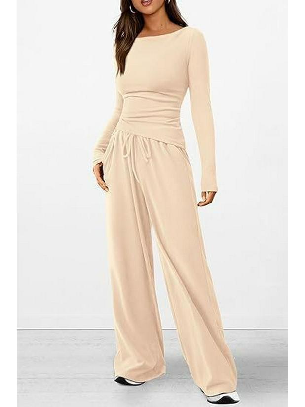 Asymmetrical Long-Sleeve T-Shirt & Wide-Leg Pants Casual Loungewear Set 2025 Autumn Collection
