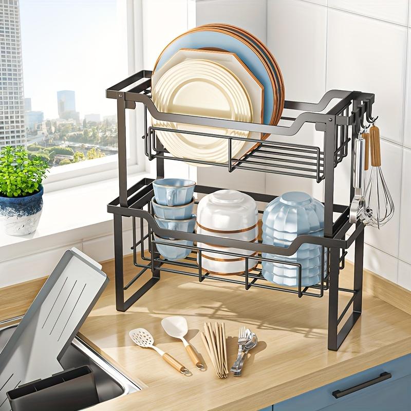 1pc Drain Rack Kitchen Dish Rack Sink Side Dishware and Tableware Storage Rack Modern Countertop Narrow Storage Rack Installation-free Rack
