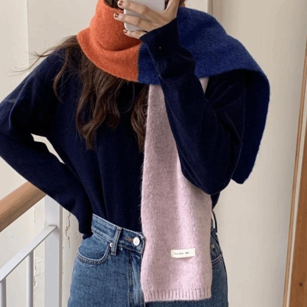 Woolen Cashmere Shawl Neckwarmer Winter Neck Scarf Fashion Patchwork Color Scarf  Outdoor