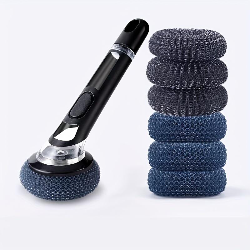 

7pcs Set: One Multi-functional Kitchen Dish Brush with 6 Balls, Featuring a Soap Dispenser. This Non-electric Long-handle Scrubber Is Designed чёрный