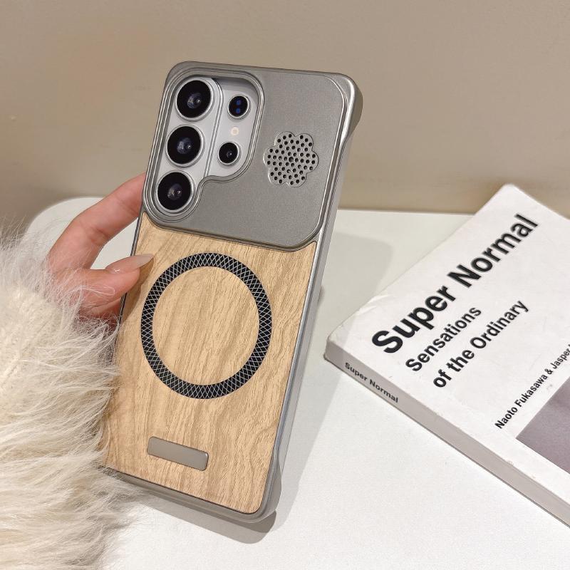 For Magsafe Hard PC+Wood Grain PU Leather Phone Case For Samsung S26 Ultra S24 S22 S23 S25 Ultra Plus FE A57 A56 A55 A37 A36 A35