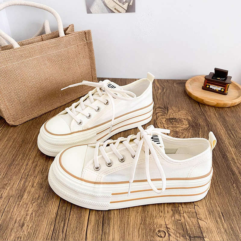 Dopamine canvas shoes women's thin spring and autumn new niche thick-soled heightening board shoes children's versatile