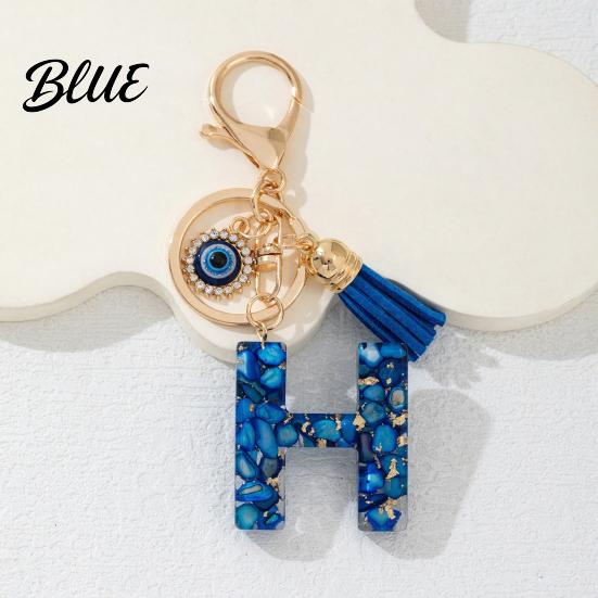 Keychain Charm Blue Series Pendant Initial Letter Key Chain with Eyes Pendant Tassel