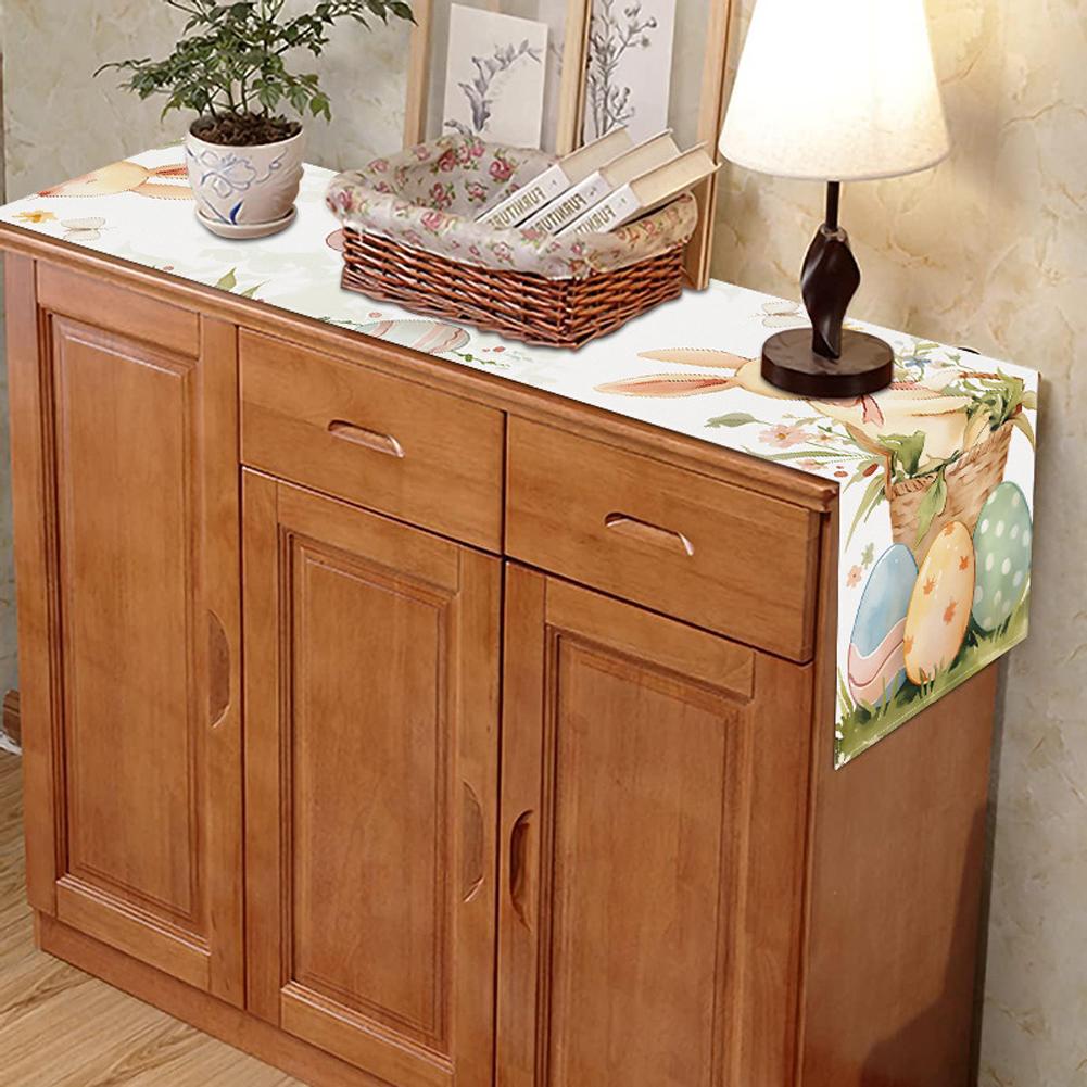 Easter Bunny Eggs Linen Table Runner Easter Rabbit Table Runner Easter Bunny Spring Linen Table Runner Holiday Party Decor