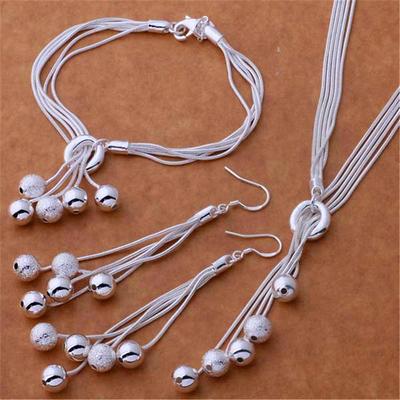 Versilbertes Halsketten-Set S925 Silber Ohrringe Armband Set Modeschmuck S925 Silber Fünf-Sand-Perlen Armband Halskette Ohrringe Set