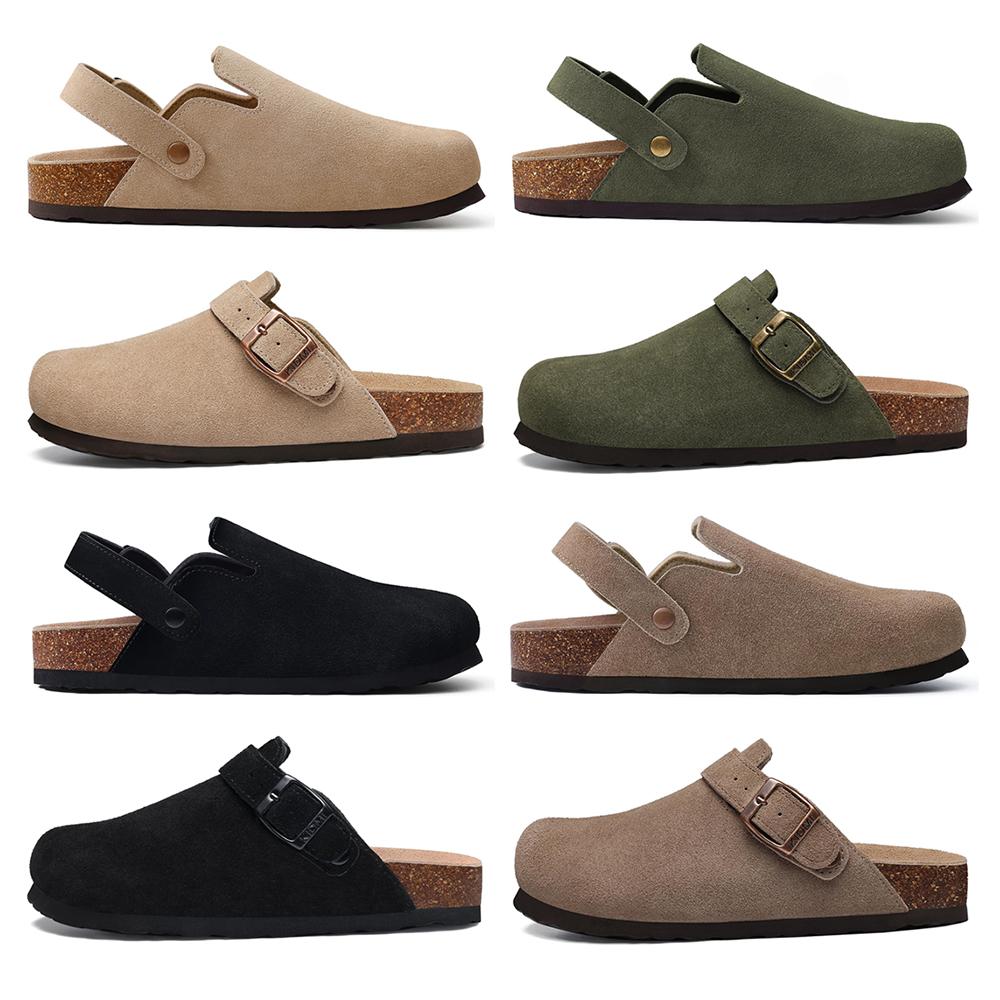 Módní dámské semišové dřeváky Crestar s nastavitelným páskem, módní korkovou stélkou, z pravé kůže, pantofle, nové pohodlné nazouvací boty typu brambory