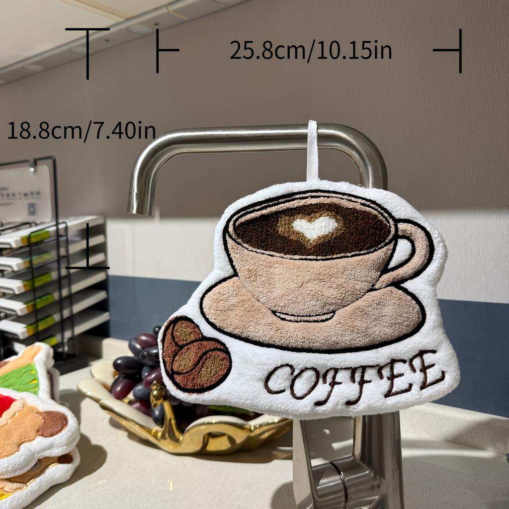 4 soft quick drying hand towels -super absorbent, modern pattern, perfect bathroom and kitchen supplies, cute coffee pattern, your best choice