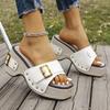 Women Sandals British Style Rome Shoes Comfy Soft High Heels Shoes for Women Summer Metal Buckle Casual Wedge Platform Sandals