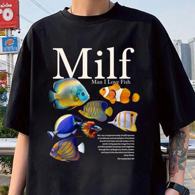 Kurzärmeliges MILF Mann Ich Liebe Fische Angelliebhaber Herrenkleidung T-Shirt Homme Grafische T-Shirts Herren T-Shirt für Männer Ropa Hombre