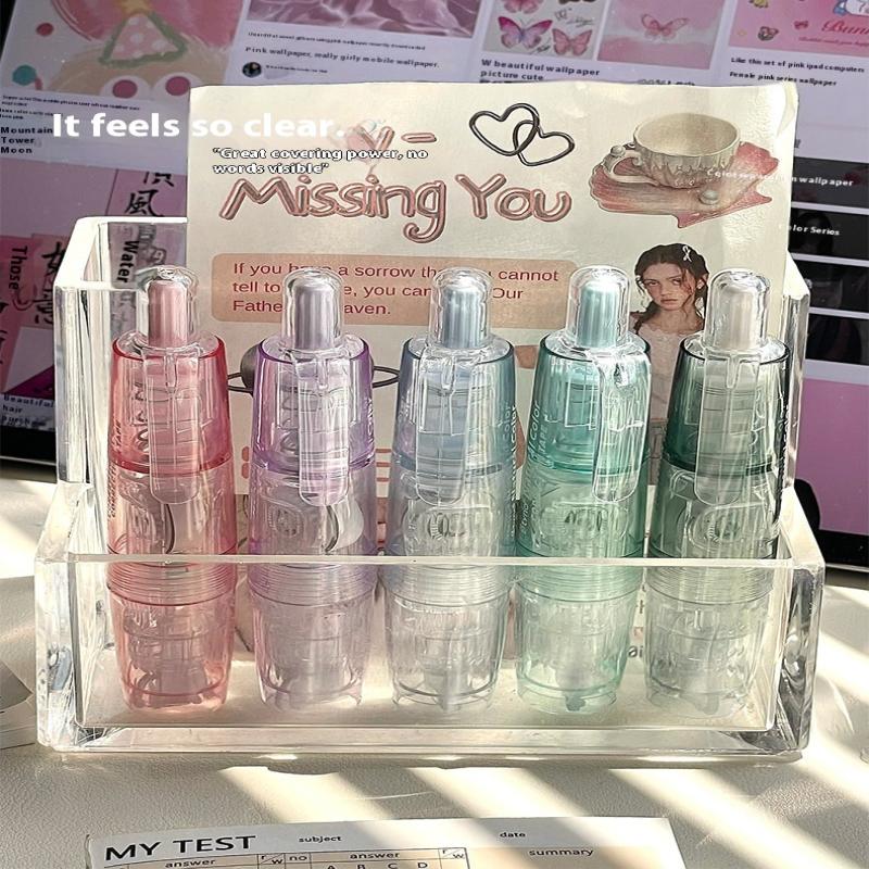 360 Degree Rotating Correction Tape Press Type Refillable White Out Correction Pen Style Replaceable Core Student Corrector