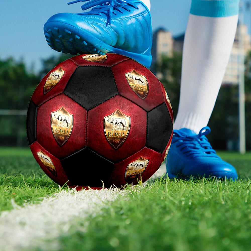 AS Roma Size 5 Soccer Ball, Machine-Stitched PVC, Durable & High Bounce, All Ages Fit, Fan Merchandise, Matches & Outdoor Use.