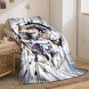 A character with wild white hair bursts through a wall with dynamic energy. for all seasons blanket lunch break throw gift
