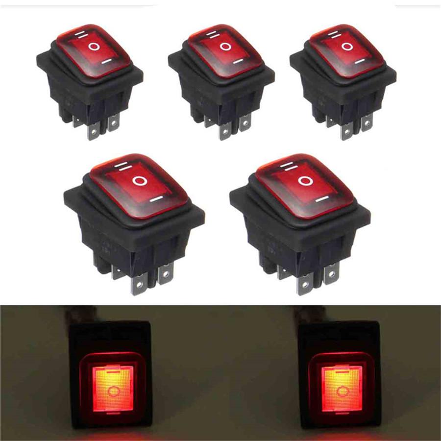 4pcs 3 Position On-Off-On 6Pin DC 12V Waterproof Car Boat LED  Durable Rocker Power Switch With Backlight