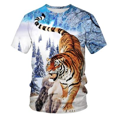 Summer Trend Lion Tiger 3D Digital Print Loose Casual Round Neck Short Sleeved Shirt T-Shirts Men’s