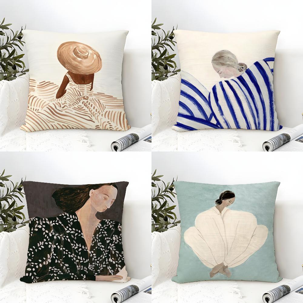Abstract Line GGeometry Girl Cushion Cover Eco Linen Pillow Case DoubleSided Print Breathable Durable Zipper Home Decor Gift