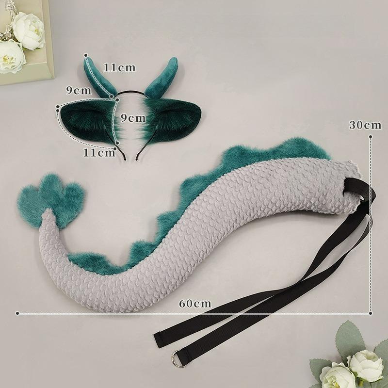 Handwork Little Dragon Ears Tail Set Fursuit Cosplay Costume Furry Animal Tails Ear Headband Halloween Party Suit For Women Men