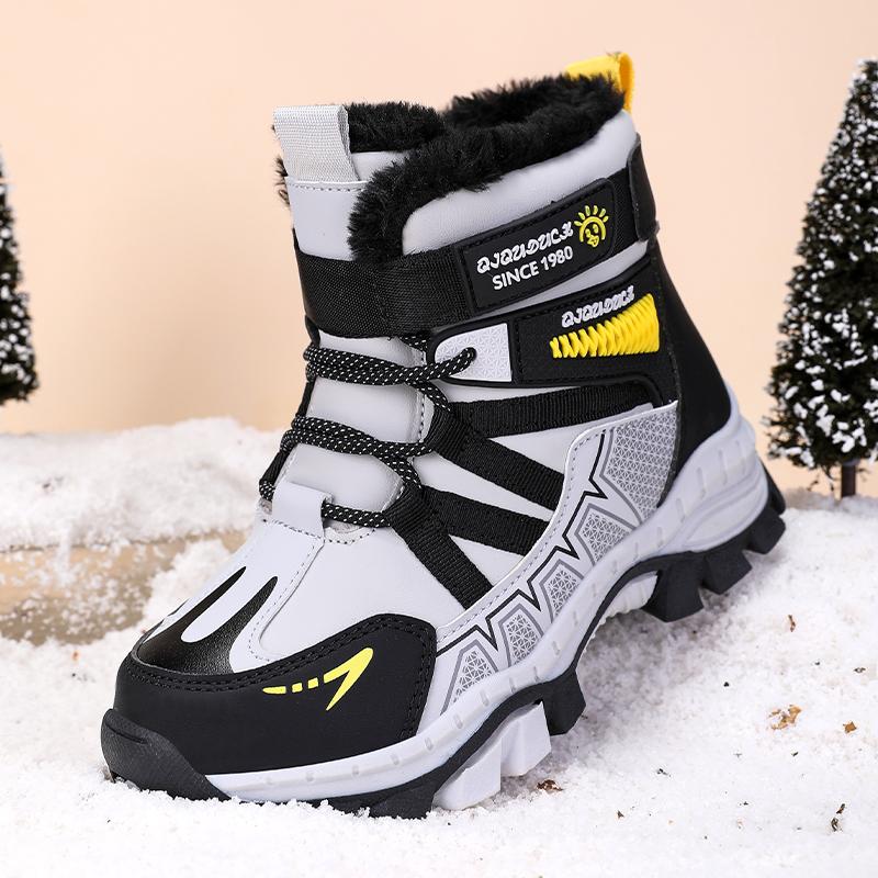 30-40 Children's Winter Large Size Fashionable Outdoor Velcro High Top Plush Warm Cotton Boots Snow Boots