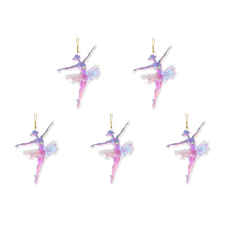 Set Of 5 Ballet Dancer 2D Ornament Acrylic Pendants Christmas Tree Decoration Handmade Jewelry for Dance Enthusiasts