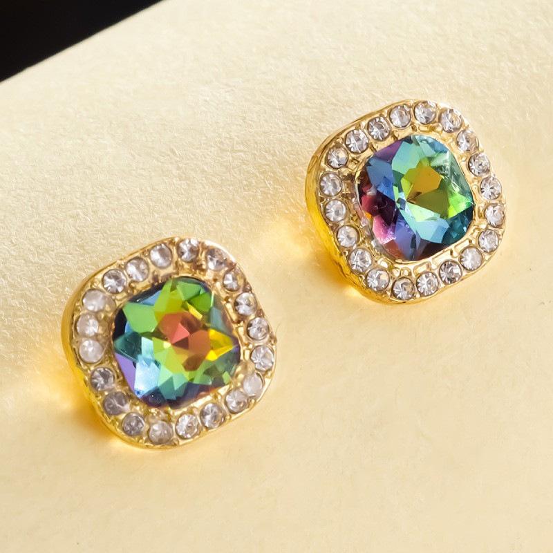 Jewelry Korean Style Women's Colorful Stone Earrings European and American Fashion Four-Prong Earrings