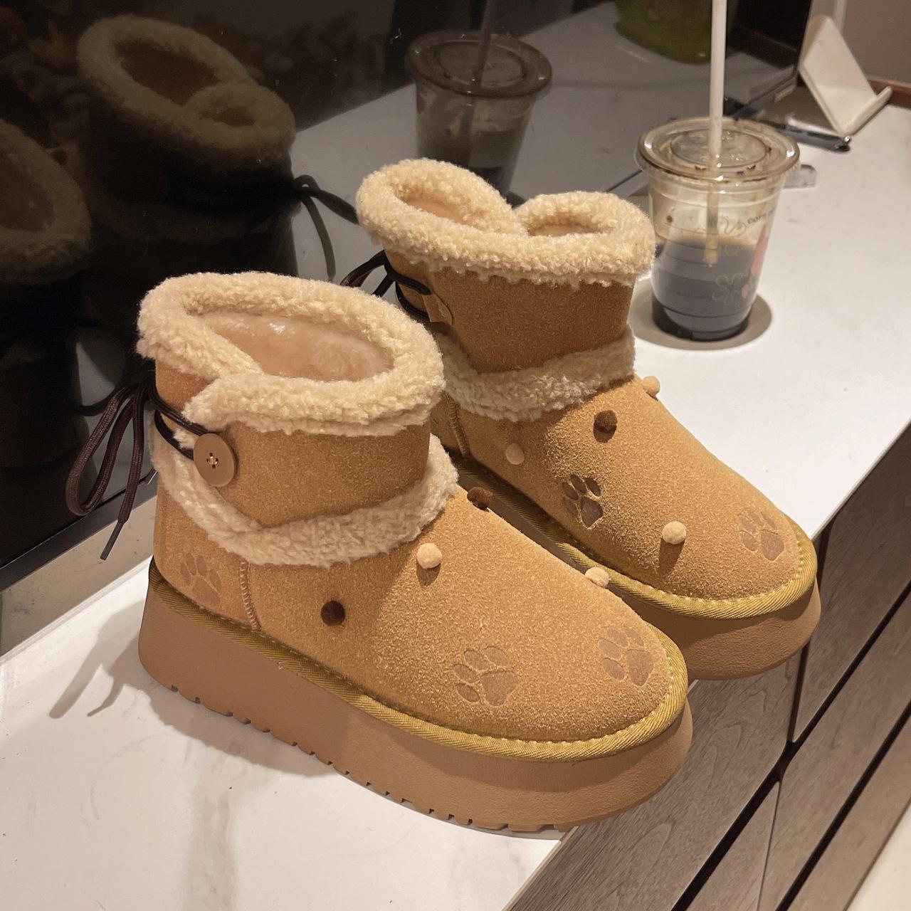 

Зимние сапоги с французским жемчугом женские зимние новые ретро модные темпераментные повседневные ботинки с интегрированным мехом теплые хлопковые сапоги прилив 40