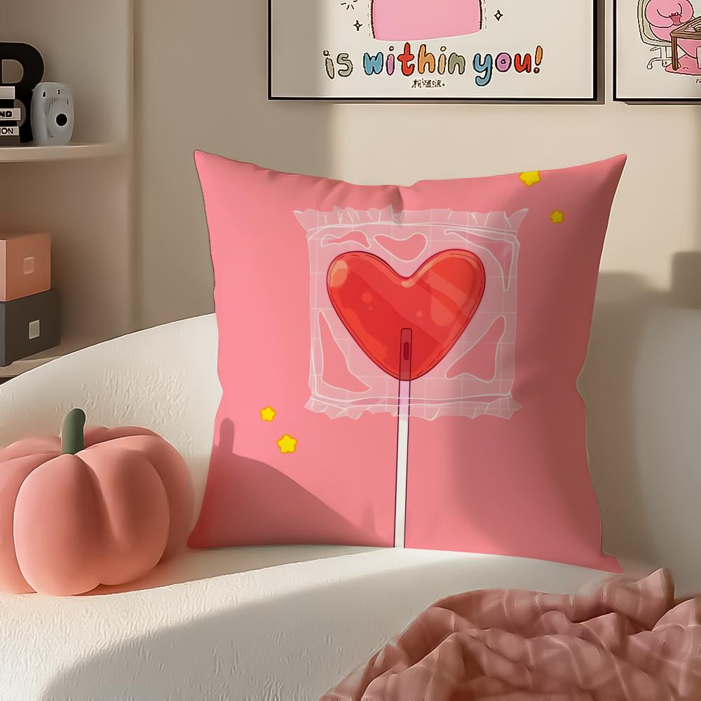 Cute Sweet Pink Candy Art Vibe Cushion Cover Pillowcase Short Plush Invisible zipper Room Sofa Cushion Cover