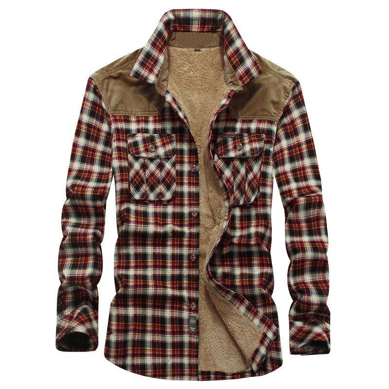 Herbst- und Winter Herren Fleece Karo Langarmhemd Verdicktes Warmes Lammfleecehemd