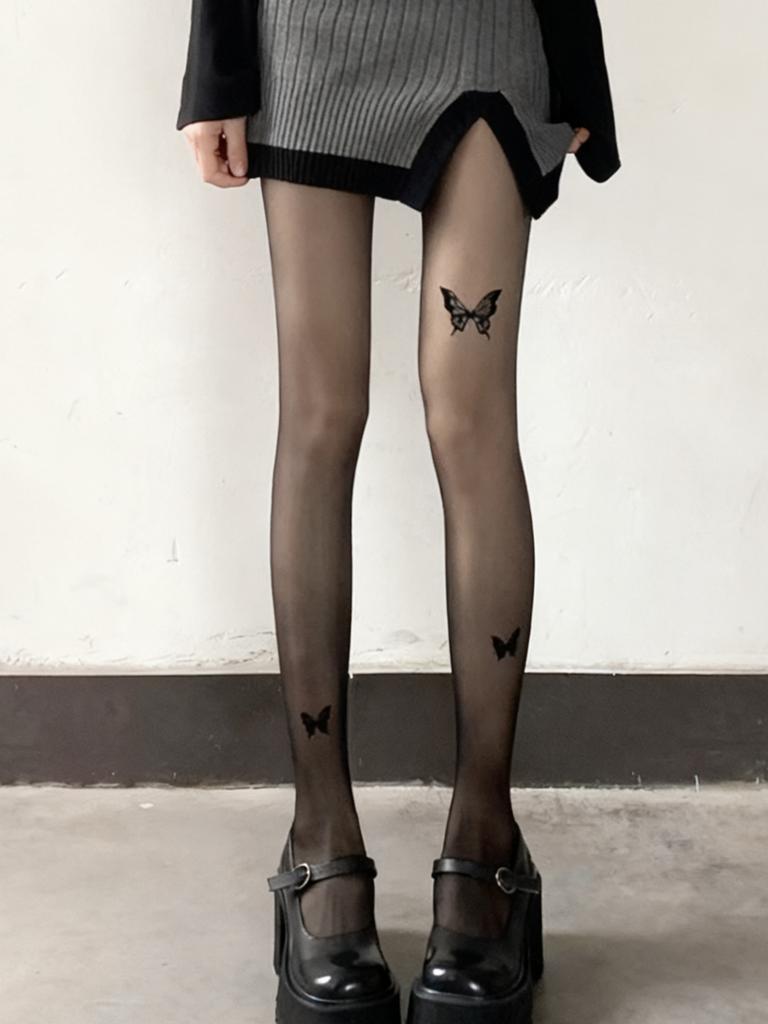 1 Pc Butterfly Multicolor Leg Slimming Pantyhose For Women, Suitable For Office/Date/Party/Daily Wear/Wedding/Campus/Brunch/N