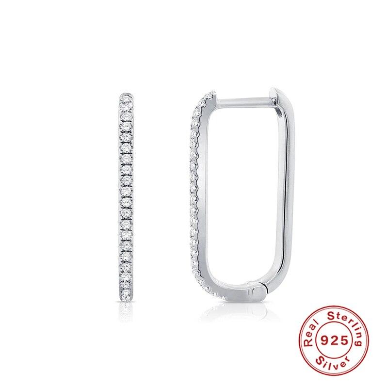 100% Real 925 Sterling Silver U-shaped Zircon Trend Stud Earrings For Women Piercing Earring Earings Jewelry Pendientes