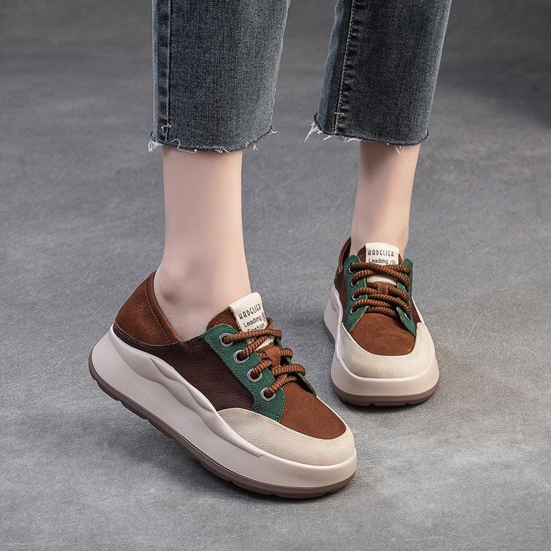Fashion GKTINOO 2024 Autumn New Mixed Colors Casual Thick Soled Sneakers Genuine Leather Height Increasing Women's Flat Platform Shoes