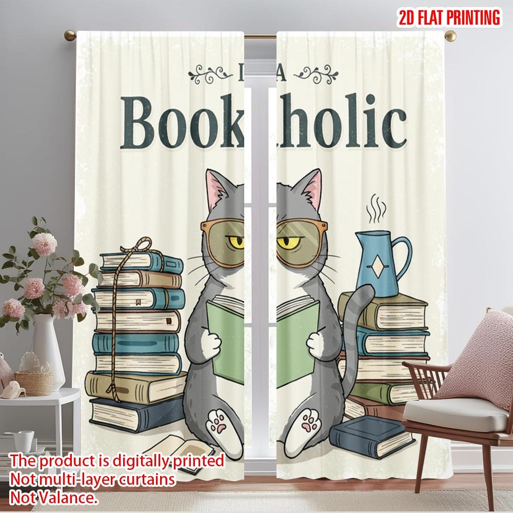 

2pcs 2D flat printing Drapes I m Bookaholic And I Regret Nothing Fabric Without Electricity 0 for Wall art Party decoration 52.50×116.00 CM 2pcs