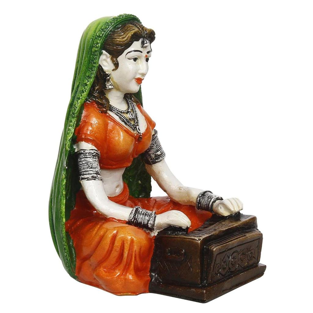 Resin Woman Statue Playing Harmonium Showpiece for Home Decor Living Room Bedroom Office Desk Table TV Unit