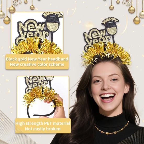 2026 New Year Headband with Number Logo Black Golden Sequin Design Streamer Decorated Hair Hoop Team Unity Prop
