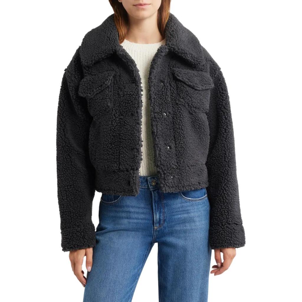 UGG Collar Button Chest Pocket Long Sleeve Fleece Coat Women outerwear 1171459-INK