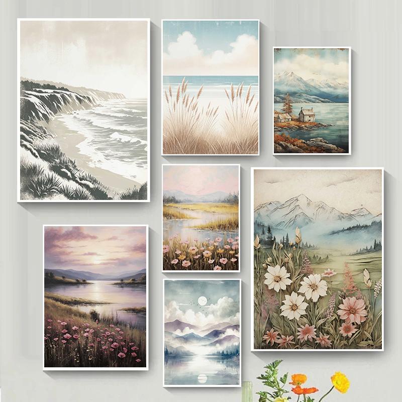 Nursery Landscape Sunset Daisy Flower Posters Wildflower Field Modern Prints Canvas Painting Wall Art Pictures Home Room Decor