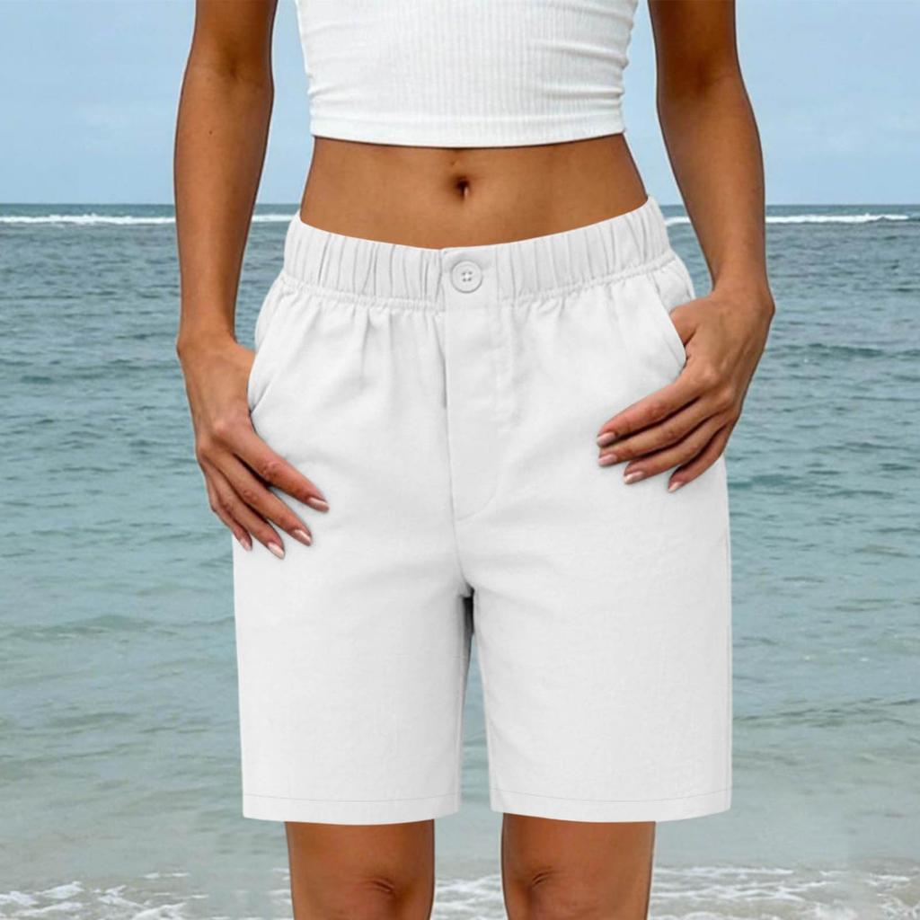 Women Loose Fit Elastic Waist Casual Shorts with Pockets Straight Leg Design Comfortable Mid Rise Relaxed Style for Everyday Wear