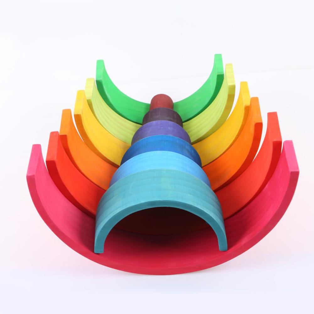 12 Pcs Rainbow Baby Toys Wooden Rainbow Stacker Nesting Blocker Creative Blocks Educational Toys