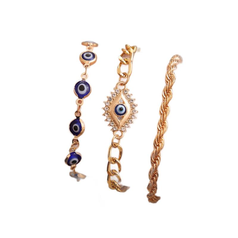 3 Pcs Turkey Lucky Evil Blue Eye Bracelet Set Metal Stackable Wristband Charm Chain For Women Men Jewelry Gifts Evil Eye Bracelet
