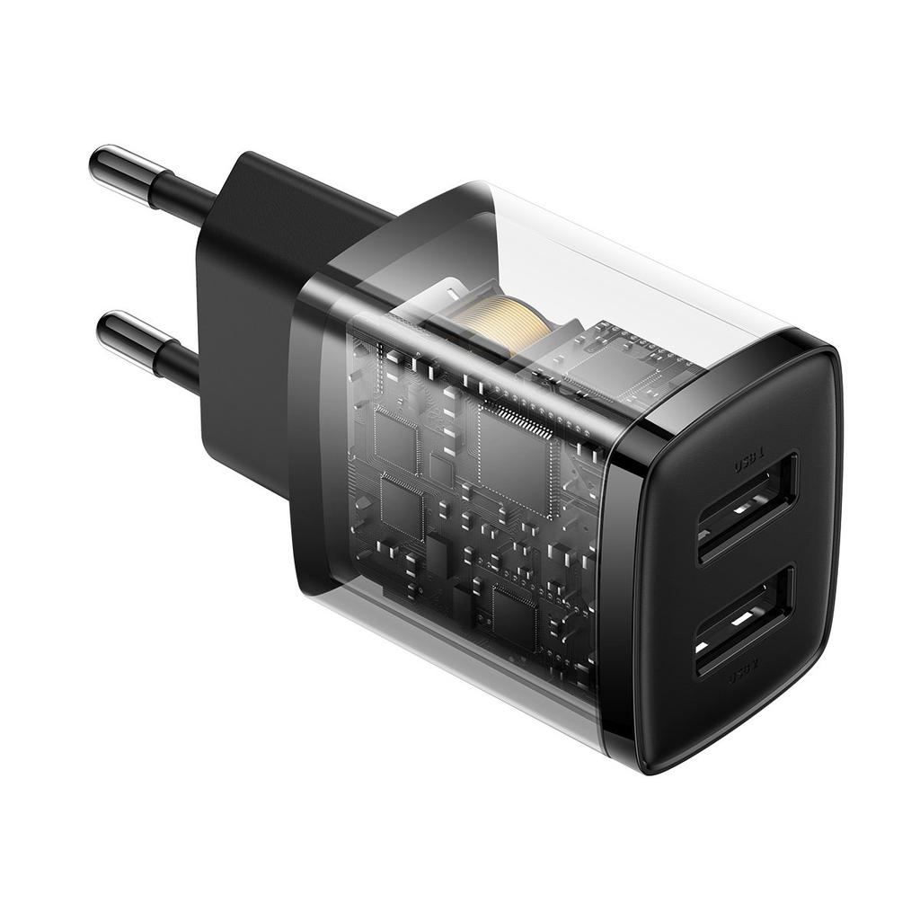 Kompaktiškas 2x USB 105W juodas sieninis įkroviklis