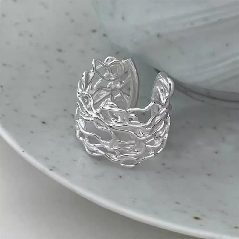 925 SilverHollow Out Line Ring For Women Irregular Mesh Punk Geometric Jewelry Gift