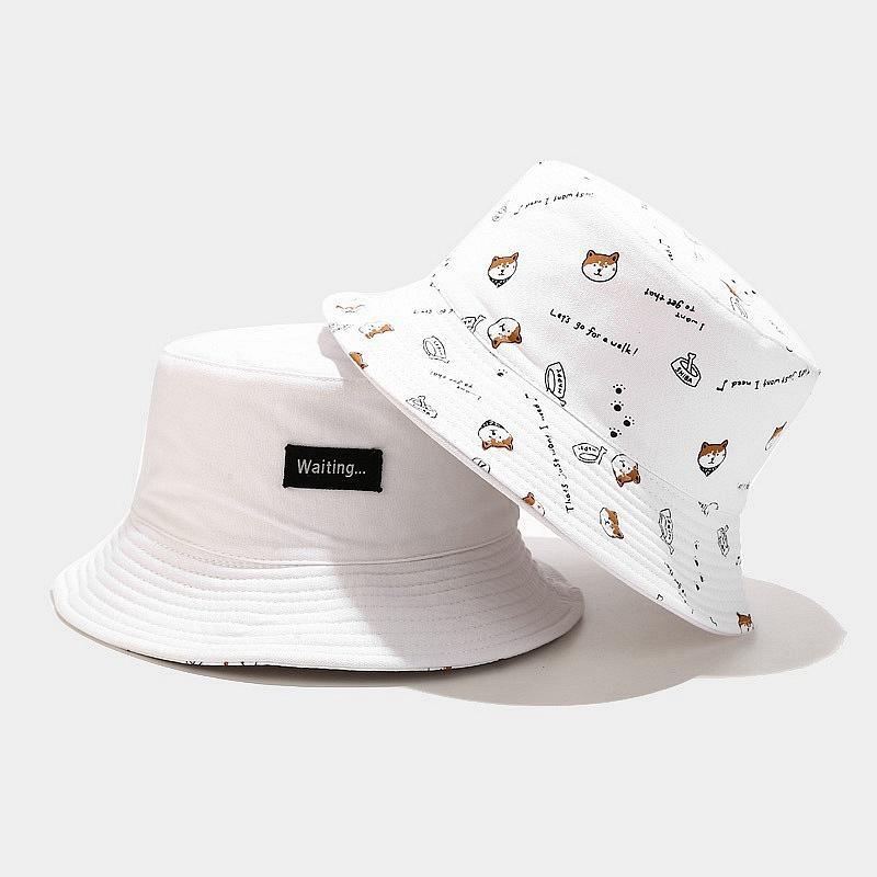 

Double-sided Cartoon Dog Print Bucket Hat Unisex Spring and Summer Cotton Cute Bucket Hat Outdoor Travel Sun Protection Hats белый