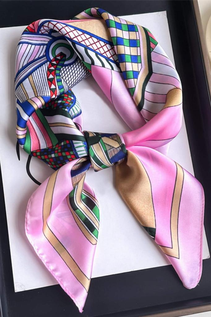 Satin Women' Scarf 70x70 - Pastel Equestrian Style Scarf, Pink Frame