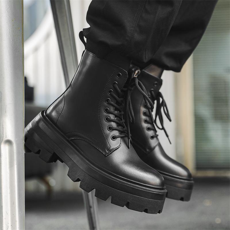 Martin Boots Men'S Thick-Soled Heightening Tooling British Style High-Top Leather Boots Men'S Locomotive Side Zipper Short Boots 3318-J