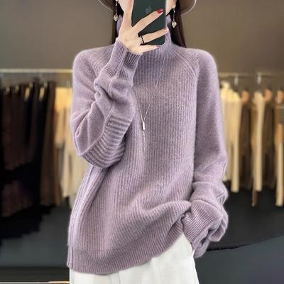 Solid Color Turtleneck Pullover Sweater Women's Autumn and Winter Temperament Commuter Style New Loose and Thick Bottoming Knitted Sweater