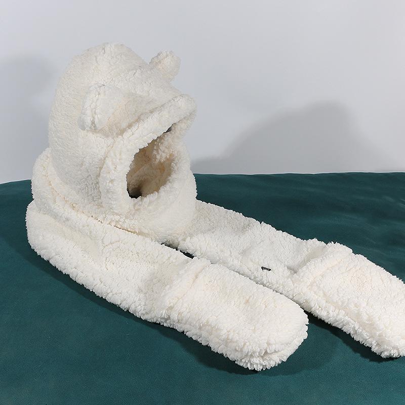 

Шапка Женская Шапка Медведь Шарф Перчатки Цельная Зимняя Теплая Корейский Стиль Универсальная Цельная Шапка-Пуловер Adult models (55-59)