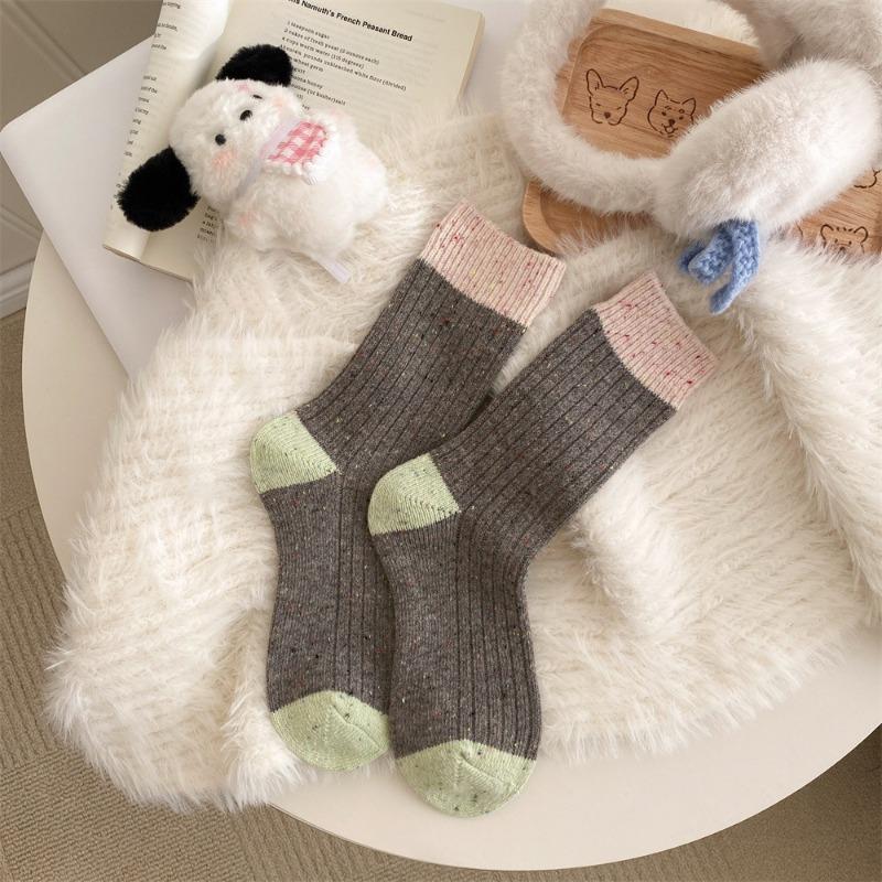 

Женские весенне-осенние утолщенные теплые носки из шерсти с трубчатым ворсом в стиле колор-блок 1 pair кофейный