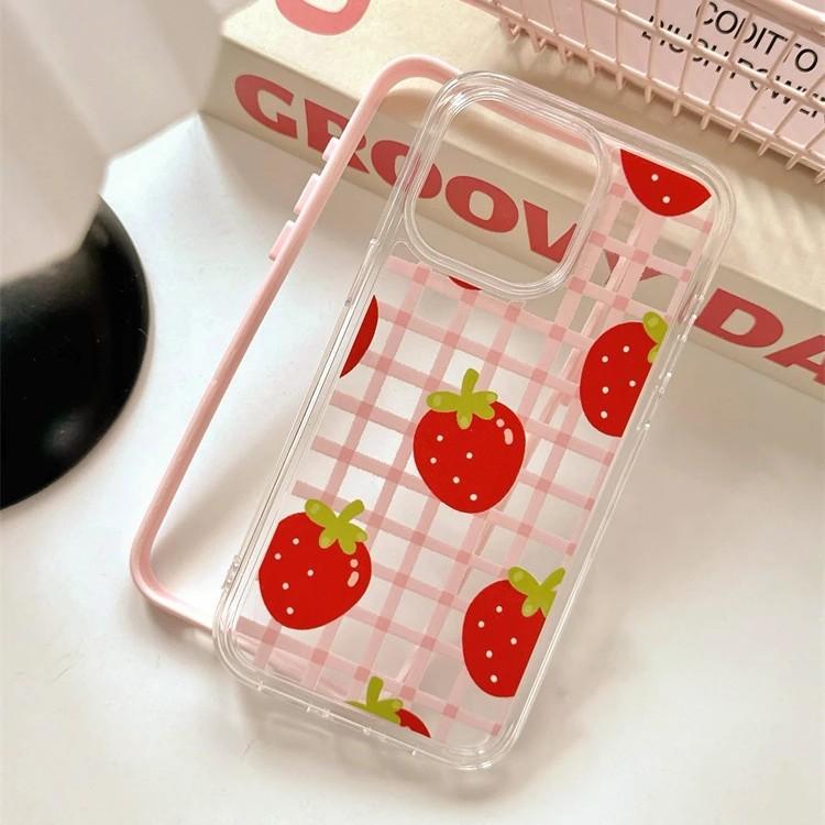 Girl pink plaid strawberry is suitable for Apple 17 Pro mobile phone case iPhone16 two-in-one 14/15 anti-drop 13 sets