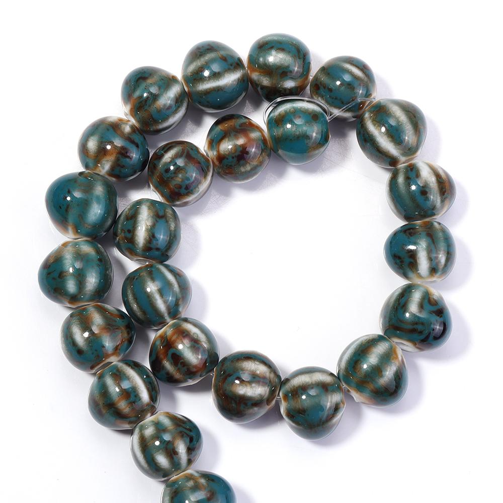 28pcs/string Pumpkin Shape Stripe Ceramics Beads Colorful Floral Glaze Porcelain Beads For DIY Charms Neckalce Bracelet Jewelry