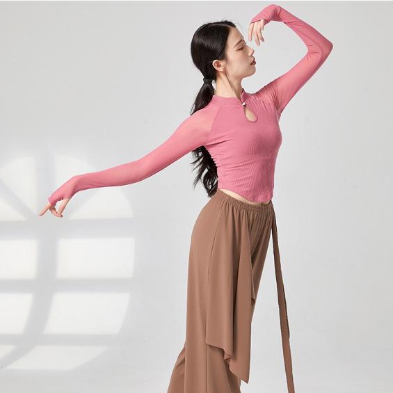 Women's Retro Chic Long Sleeve Yoga & Dance Top - Slim Fit, Chinese Style