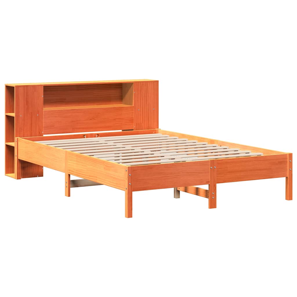 Solid Wood Bed with Shelf without Mattress Wax Brown 135 x 190 cm